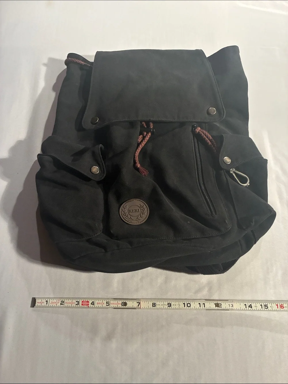 Men's Black Canvas Backpack with Front Flap - Unbranded